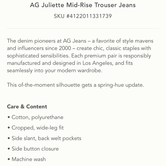 Anthropologie AG Juliette Mid-Rise Trouser Jeans Nautical Wide Leg Crop 25 White - Picture 14 of 14